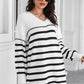 Striped V-Neck Drop Shoulder Sweater Dress