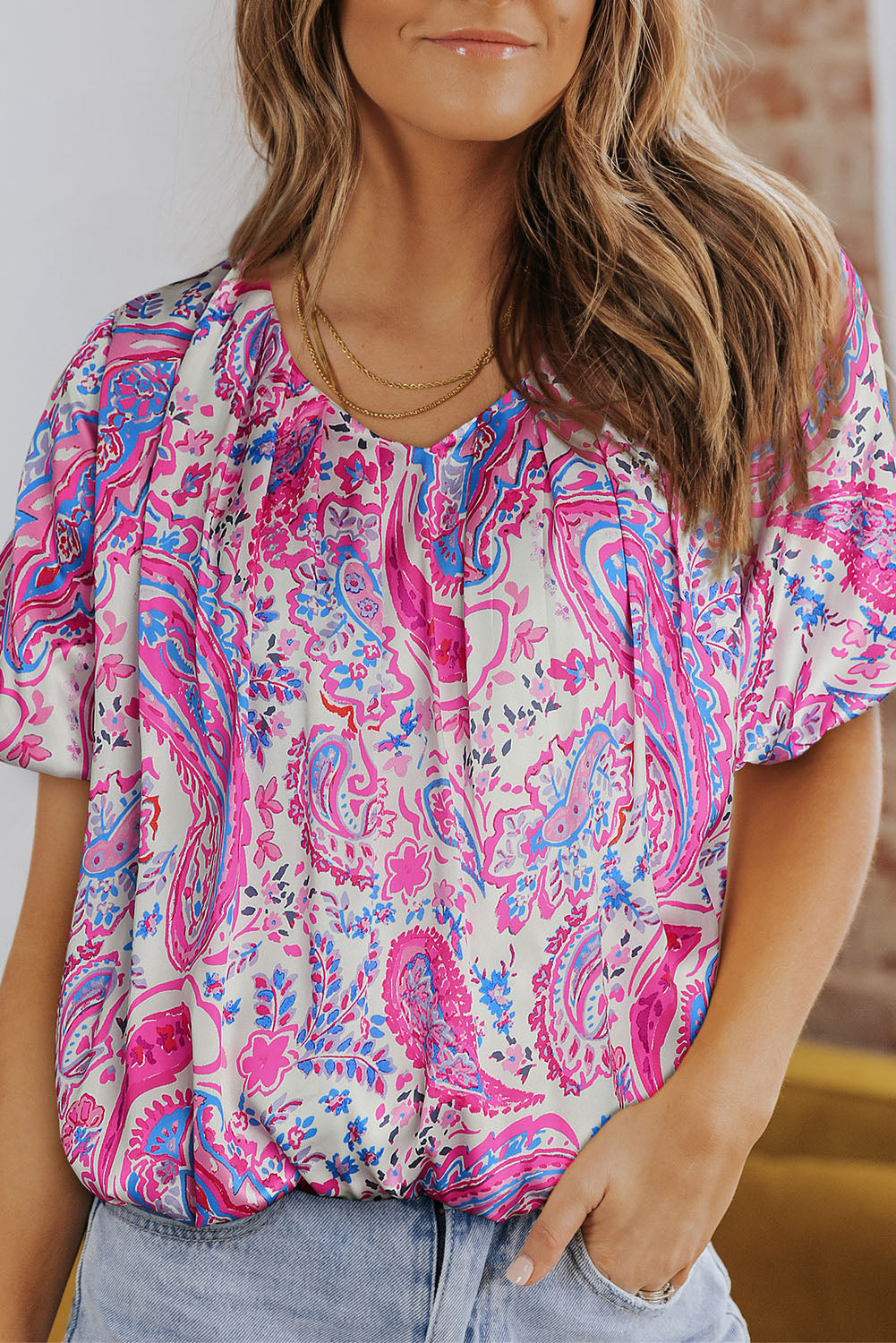 Paisley Print Short Sleeve Blouse