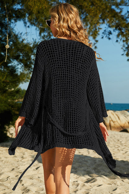 Tie-Waist Openwork Crochet Cover Up, 3 Colors
