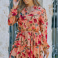 Floral Buttoned Puff Sleeve Layered Mini Dress