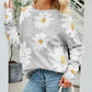 Daisy Print Openwork Round Neck Sweater