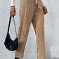 Belted Straight Leg Pants with Pockets