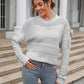 Round Neck Openwork Long Sleeve Pullover Sweater