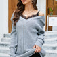 Openwork V-Neck Long Sleeve Sweater