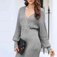 Surplice Neck Mini Sweater Dress