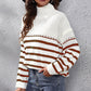 Striped Turtleneck Drop Shoulder Sweater