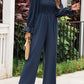 Smocked Long Flounce Sleeve Square Neck Jumpsuit