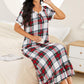 Plaid Lace Trim Ruffle Hem Night Dress