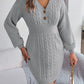 Buttoned Cable-Knit V-Neck Sweater Dress