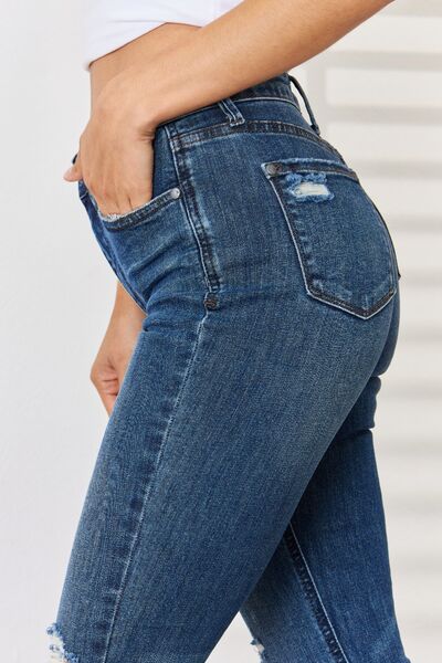 Judy Blue Mid Waist Distressed Slim Jeans