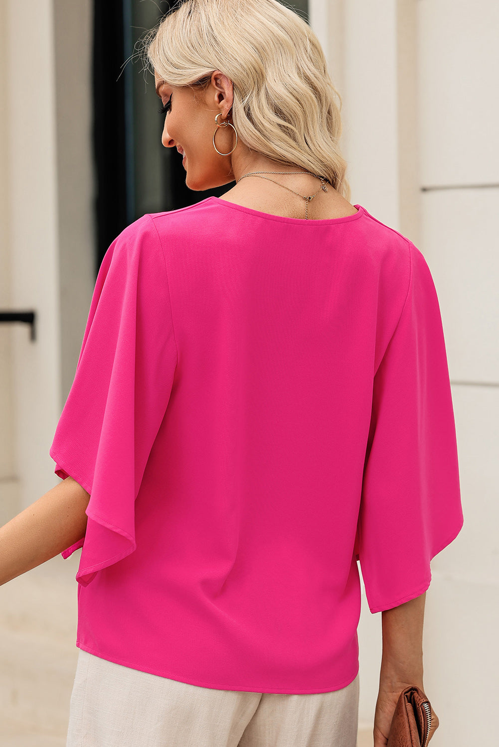 V-Neck Cloak Sleeve Blouse