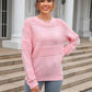 Round Neck Openwork Long Sleeve Pullover Sweater