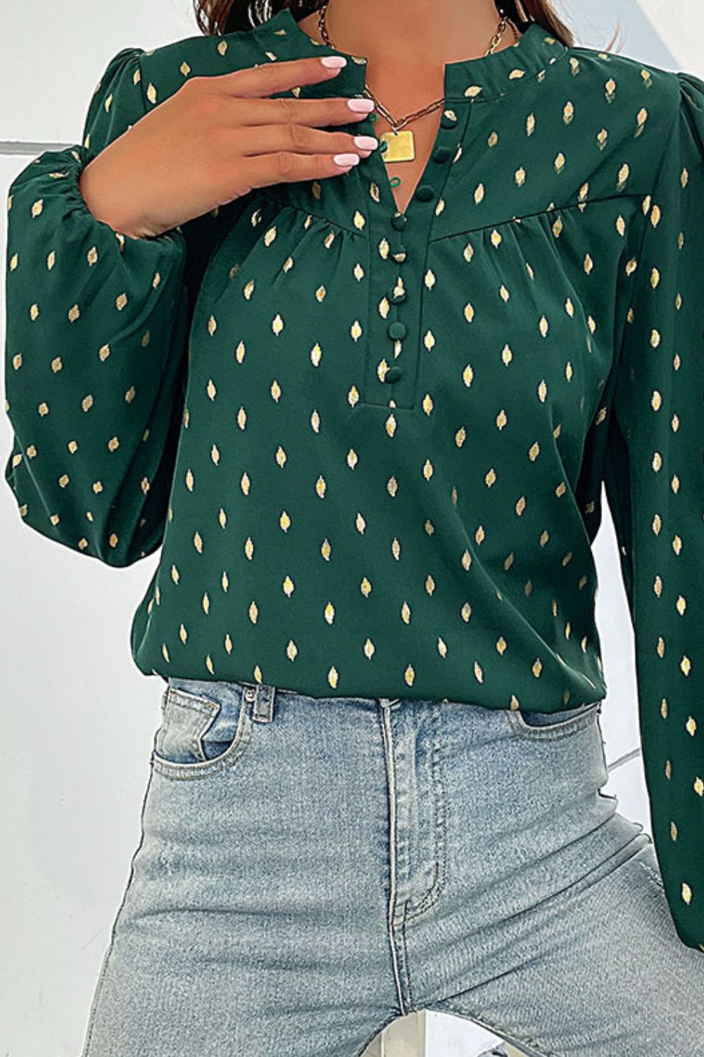 Printed Buttoned Puff Sleeve Blouse