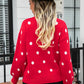 Polka Dot Round Neck Dropped Shoulder Sweater