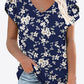 Printed Petal Sleeve V-Neck Blouse