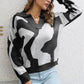 Two-Tone Johnny Collar Dropped Shoulder Pullover Sweater