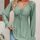 Tie Front V-Neck Puff Sleeve Blouse