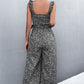 Printed Ruffle Strap Smocked Belted Jumpsuit