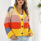 Color Block Button-Down Dropped Shoulder Cardigan