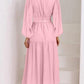 Deep V-Neck Balloon Sleeve Plain Maxi Dress