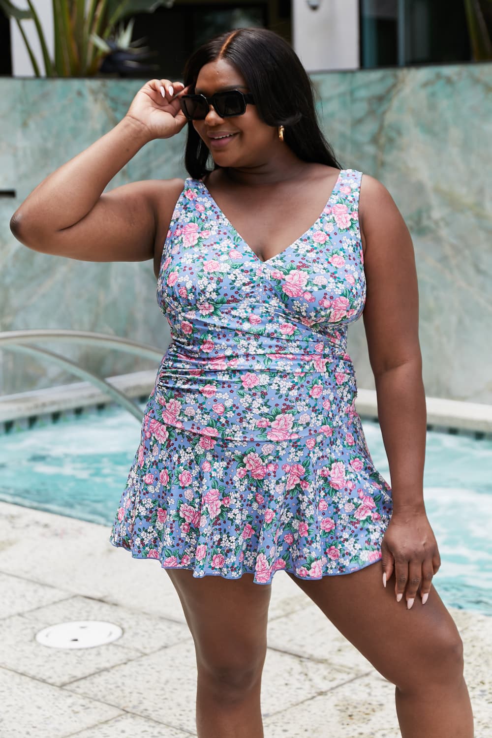 Clear Waters Swim Dress in Rose Sky