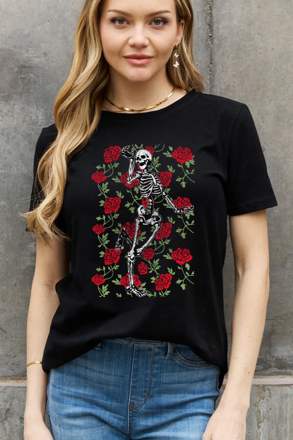 Skeleton & Rose Graphic Cotton Tee