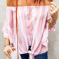 Striped Tie Front Flounce Sleeve Blouse