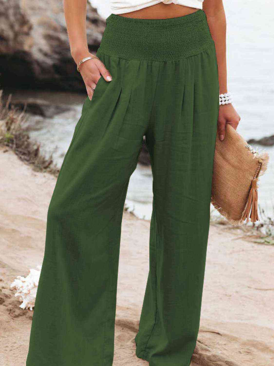 Full Size Smocked Waist Wide Leg Pants