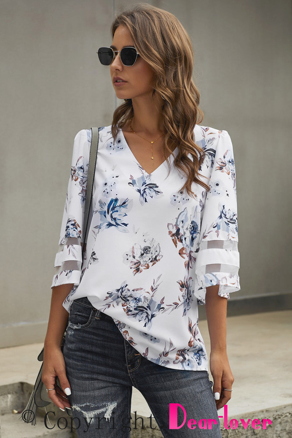 Printed Flare Sleeve Top