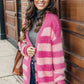 Striped Button Up Fuzzy Cardigan with Pockets