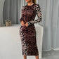 Leopard Long Sleeve Slit Dress