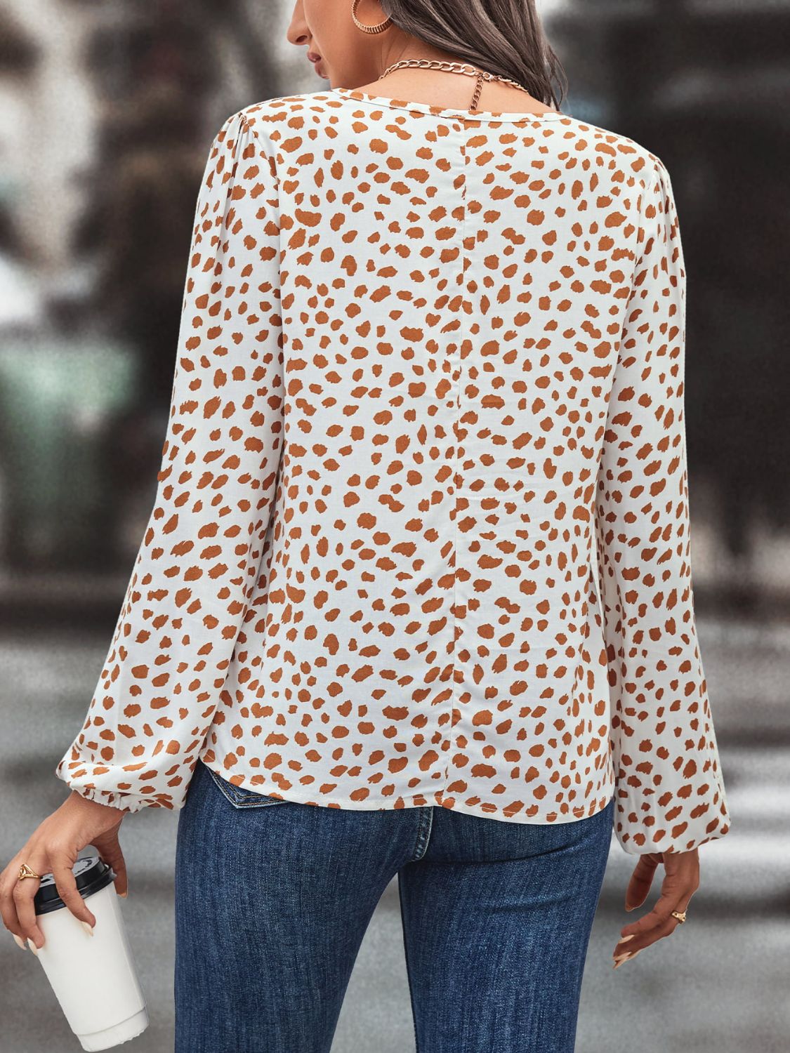 Printed Tie Neck Long Sleeve Blouse