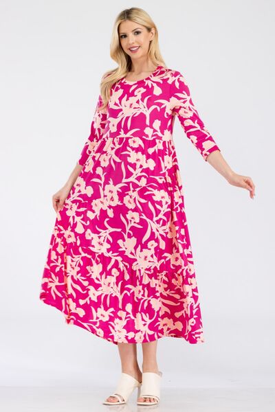 Floral Round Neck Ruffle Hem Dress