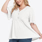 Plus Size Buttoned V-Neck Frill Trim Babydoll Blouse