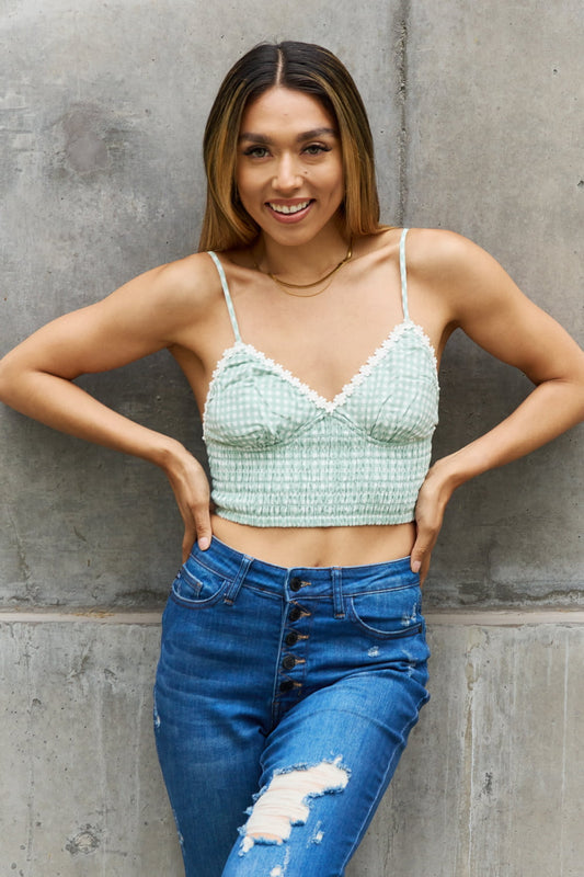 Daisy Trim Smocked Bustier in Sage