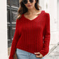 Cold Shoulder V-Neck Cable-Knit Pullover Sweater