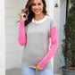 Round Neck Contrast Color Dropped Shoulder Sweater