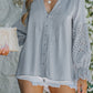 Eyelet Button Front Notched Neck Blouse