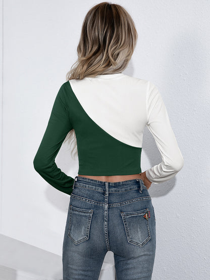 Cropped Contrast Color Round Neck Tee