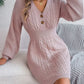 Buttoned Cable-Knit V-Neck Sweater Dress