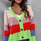 Color Block Button-Down Dropped Shoulder Cardigan