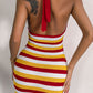 Striped Halter Neck Backless Knit Mini Dress