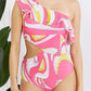 Asymmetric Cutout Ruffle Swimsuit in Pink