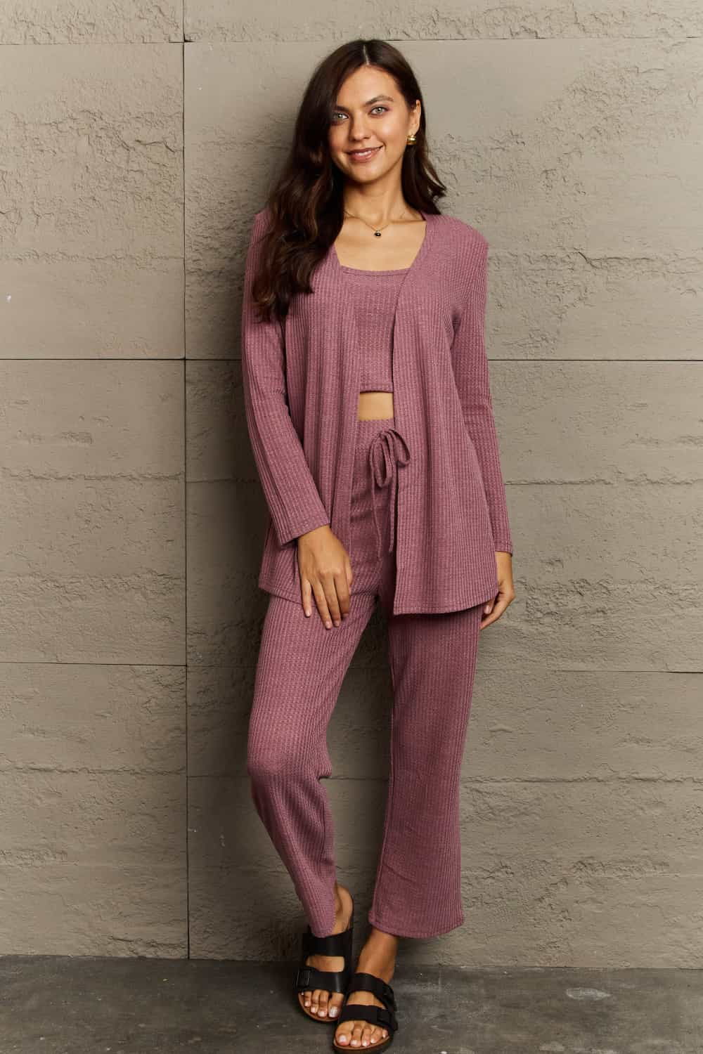 Ninexis Cropped Top, Long Pants and Cardigan Lounge Set