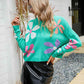 Flower Round Neck Drop Shoulder Sweater