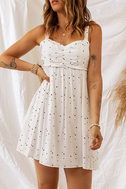 Star Print Ruched Sleeveless Dress