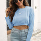 Cropped Round Neck Dropped Shoulder Pullover Sweater