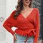 Tie Waist Ruffle Hem Sweater