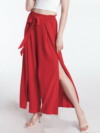 IZURIA Tied Slit Wide Leg Pants