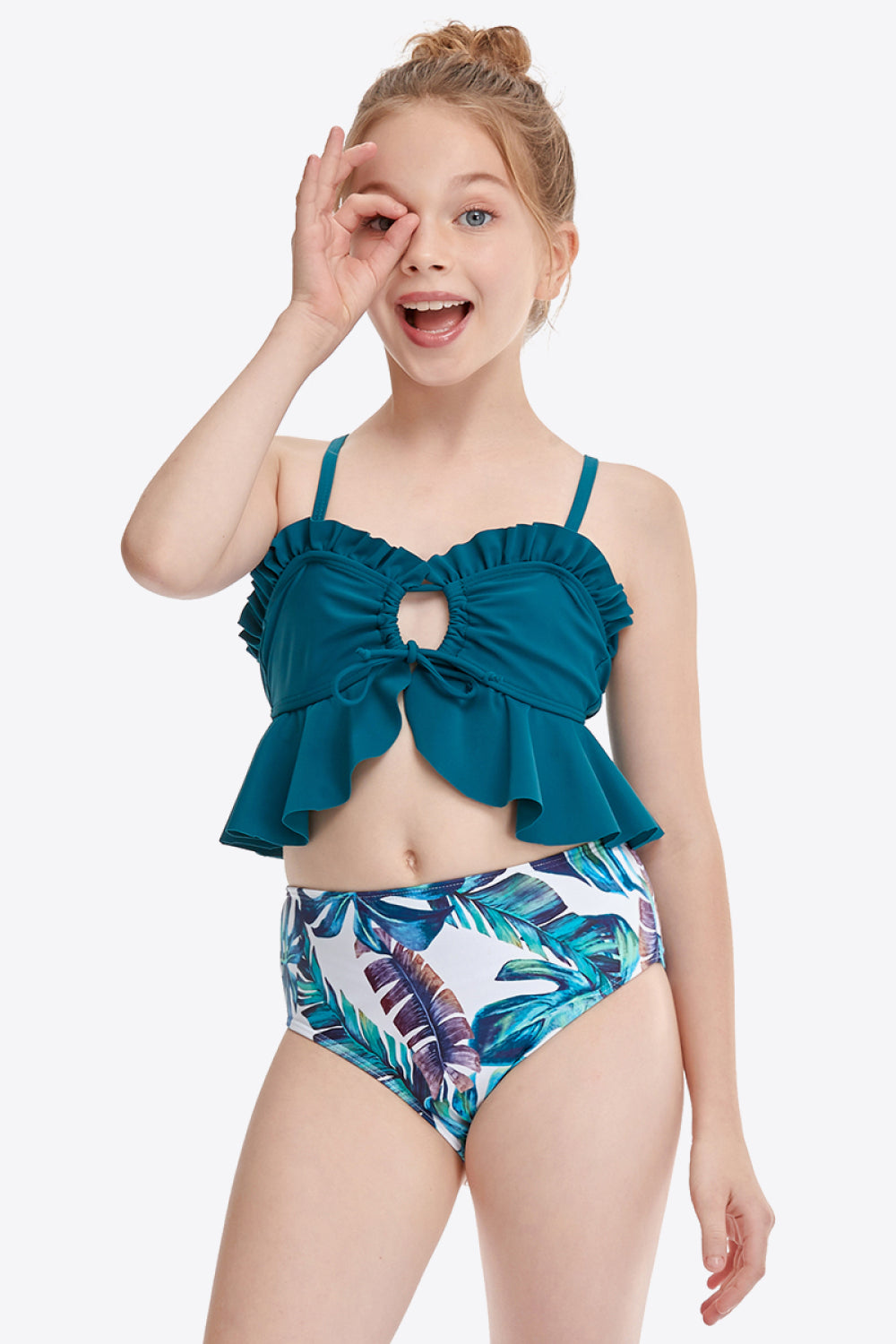 Printed Crisscross Tie Back Two-Piece Swim Set